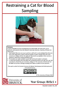 Clinical skills instruction booklet cover page, Restraining a Cat for Blood Sampling